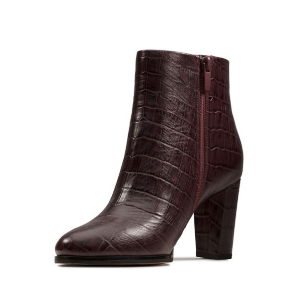Clarks Womens Kaylin Fern Ankle Boots Burgundy | UK-7291536